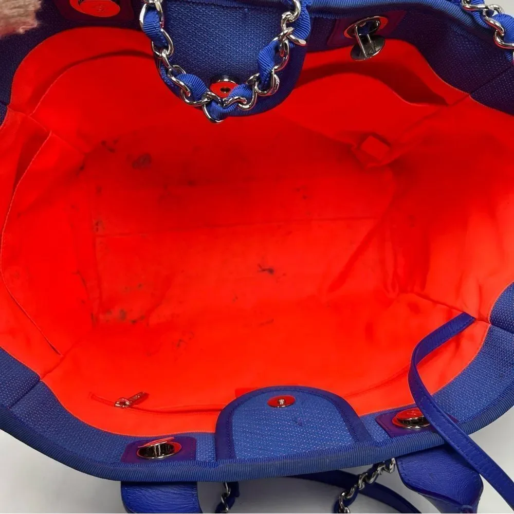 Chanel SS21 Electric Blue Neon Orange Medium Deauville Tote Bag